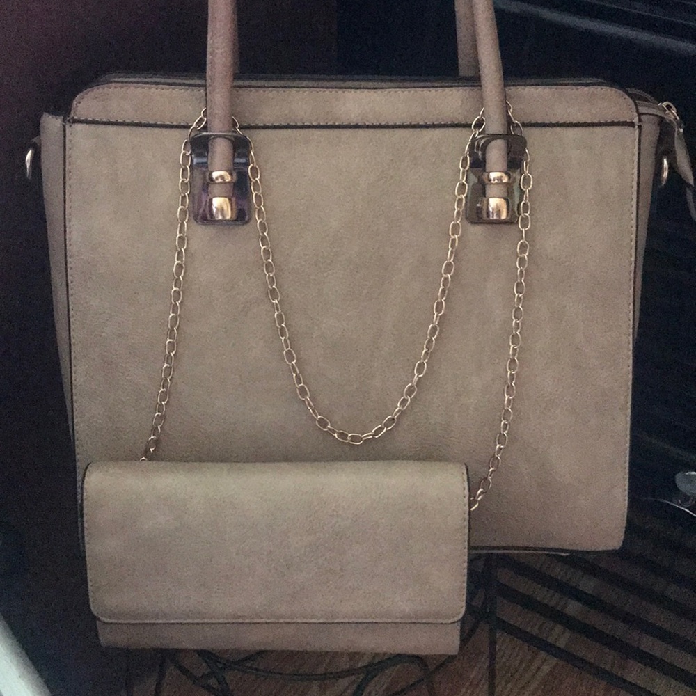 Taupe handbag w/ evening bag (Gold Chain)